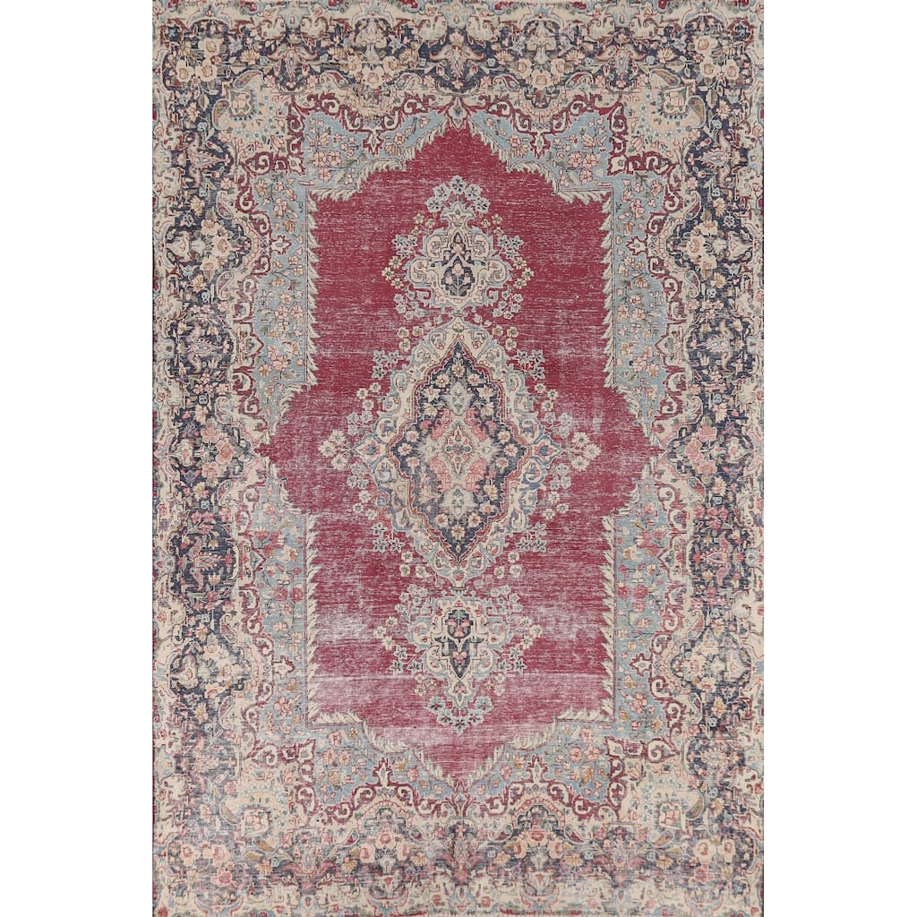 Medallion Kerman Oriental Vintage Area Rug Hand-Knotted Wool Carpet - 6'1"x 9'5"