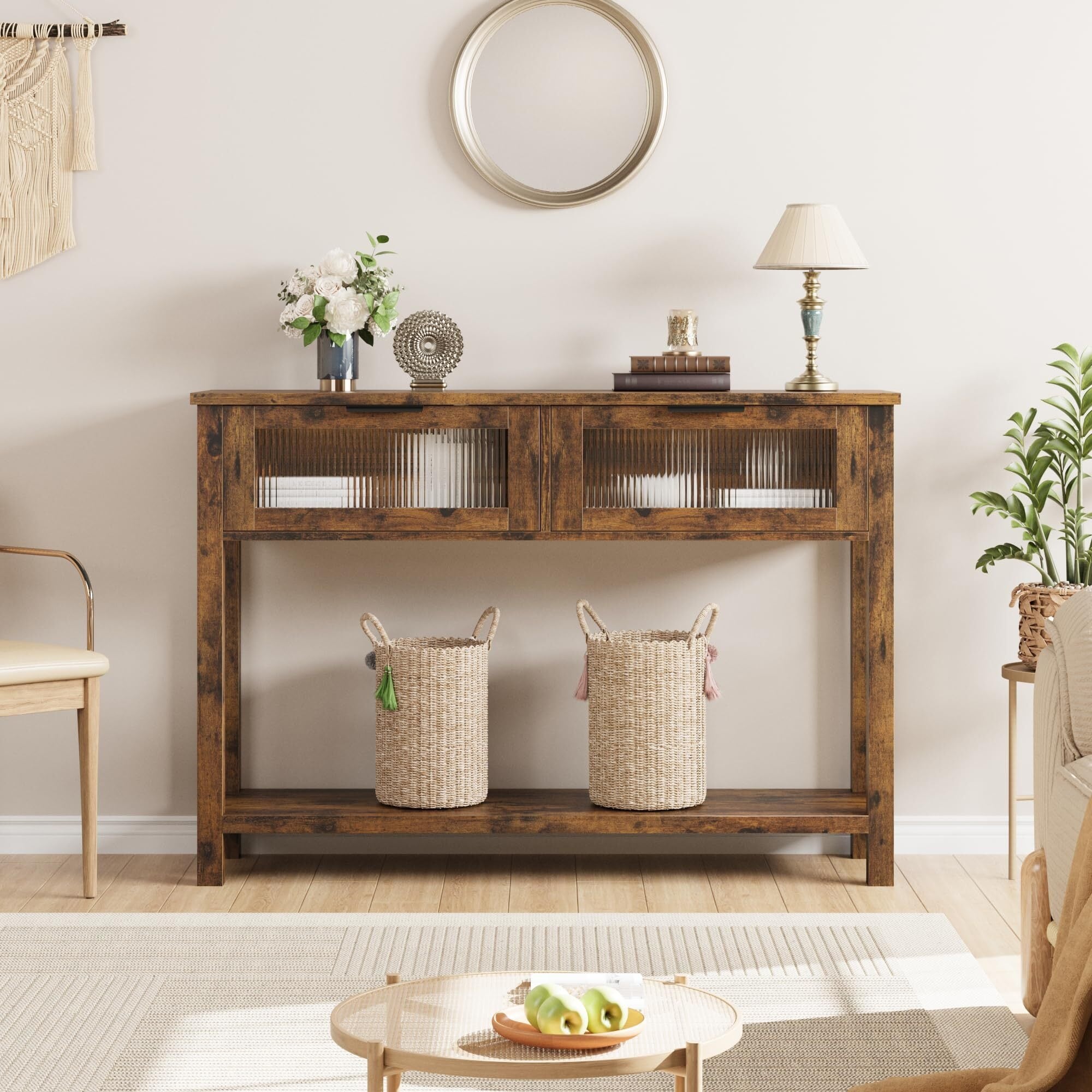 Entryway Table Wood Console Table with 2 Glass Drawers On Sale Bed Bath Beyond 40733799