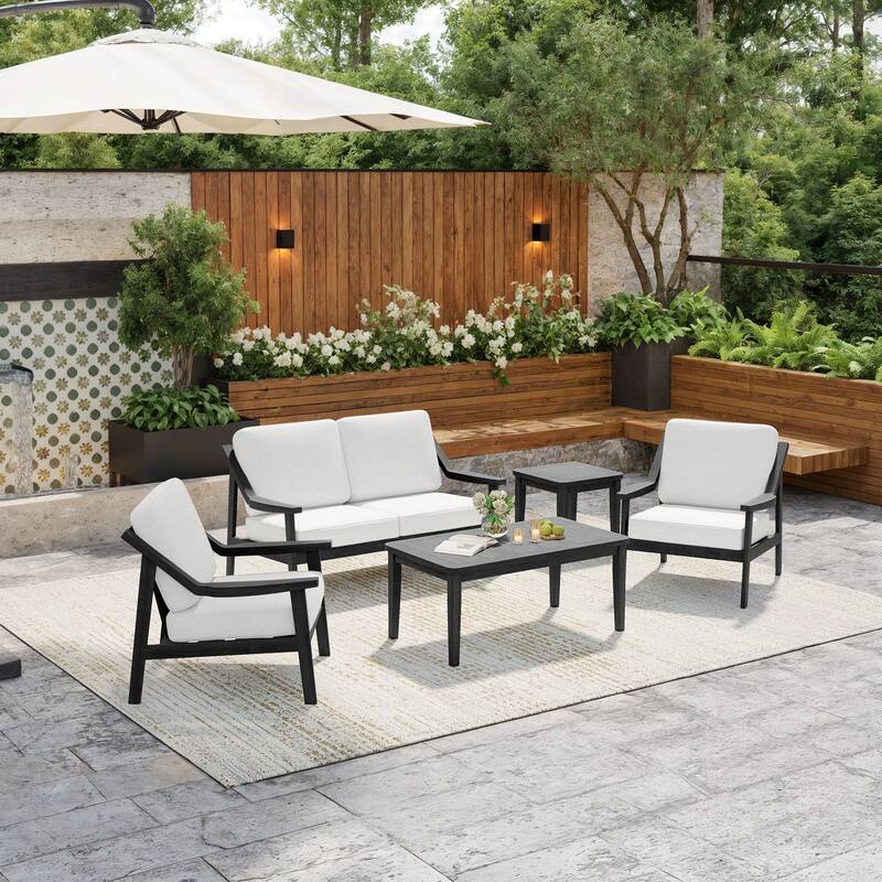 5-Piece Outdoor Sectional Wood Conversation Set with Table