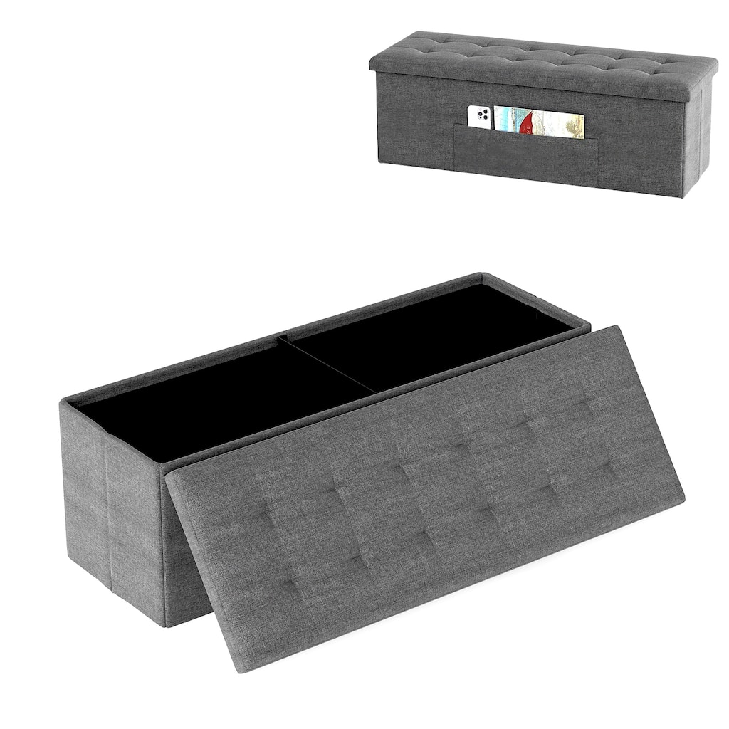 Large 38 Gallon Linen Fabric Storage Ottoman Bench Folding Multipurpose Footrest and Seat with Foam Cushion - 43" × 15" × 15"