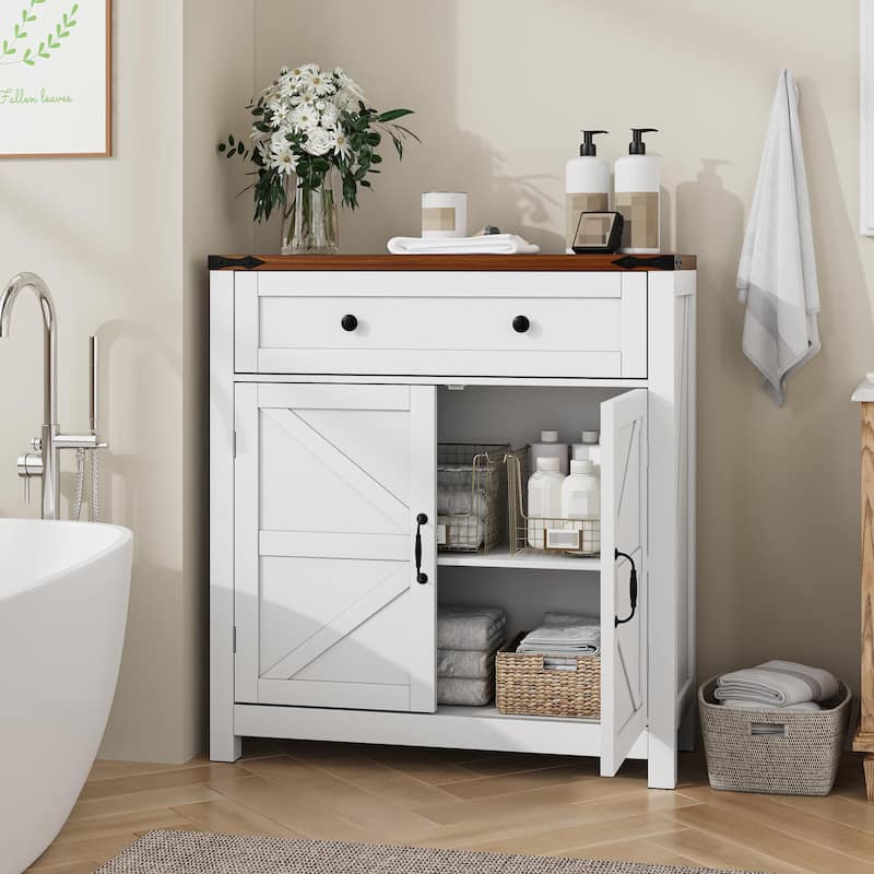 Small Wood Sideboard Storage Cabinet with Drawer & Adjustable Shelves
