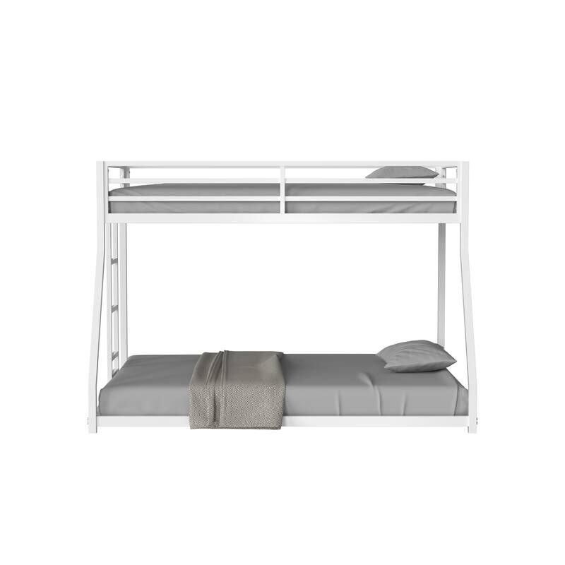 Sturdy Twin over Full Metal Bunk Bed with Ladder, Guardrails, and EVA Pads for Kids and Adults