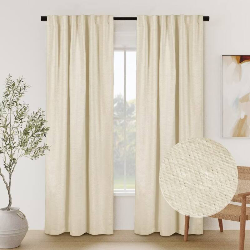 Chenille Solid Room Darkening Back Tab Single Curtain Panel - 52"Wx84"L - Natural