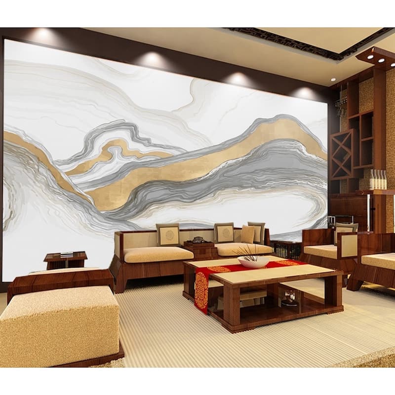 GK Wall Design Gold Color Smoke Soft Gray Lines Removable Wallpaper