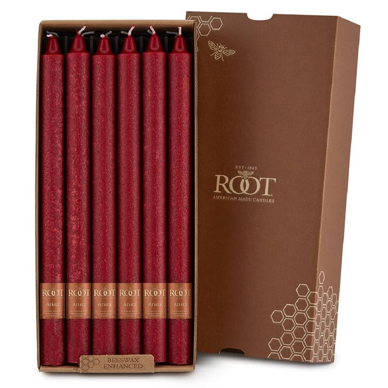 ROOT 12 Inch Unscented Timberline Arista Taper Candles box of 12 - 12 X 7/8 - Garnet