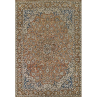 Floral Kashan Vintage Persian Area Rug Handmade Orange Wool Carpet - 9'5" x 12'8"