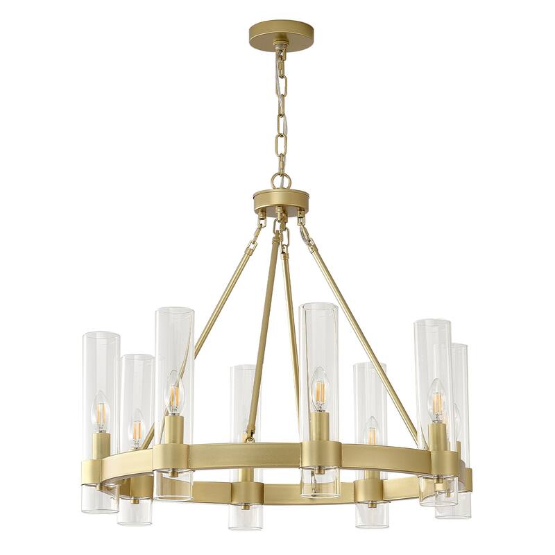 8-Light Industrial Wagon Wheel Chandelier with Glass
