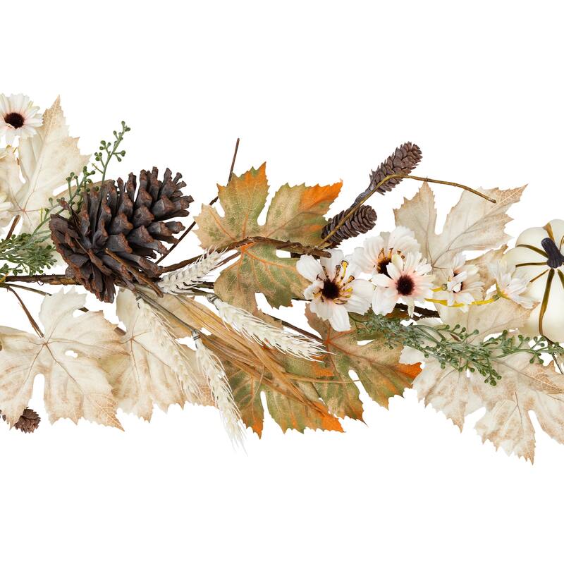 Pumpkin Pinecone and Wheat Artificial Floral Fall Harvest Garland - 5' x 6" - 5' x 6"