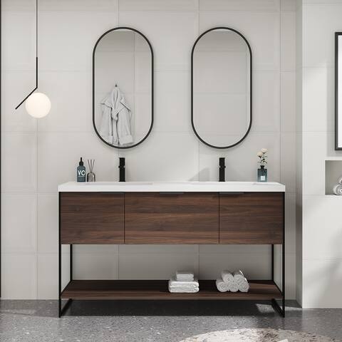 Freestanding Bathroom Vanity with Sink in 60 Inch,Soft Close Door and Drawer,Modern Bathroom Cabinet with 1 Shelf