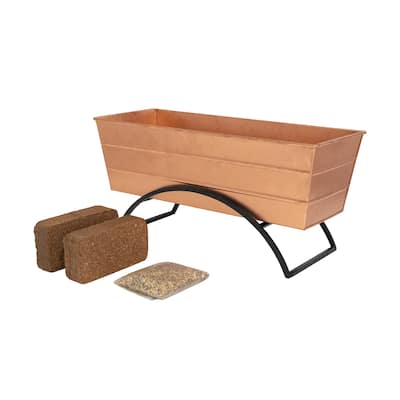 Achla Designs 24" W Medium Galvanized Steel/Wrought Iron Indoor Oudoor Bloom Box Garden Growing Kit With Odette Stand