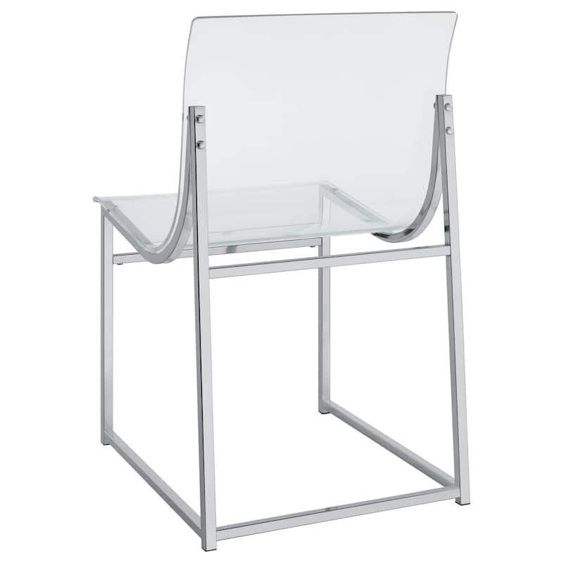 Dino 18 Inch Dining Side Chair Set of 2, Acrylic Clear Curved Seat, Chrome