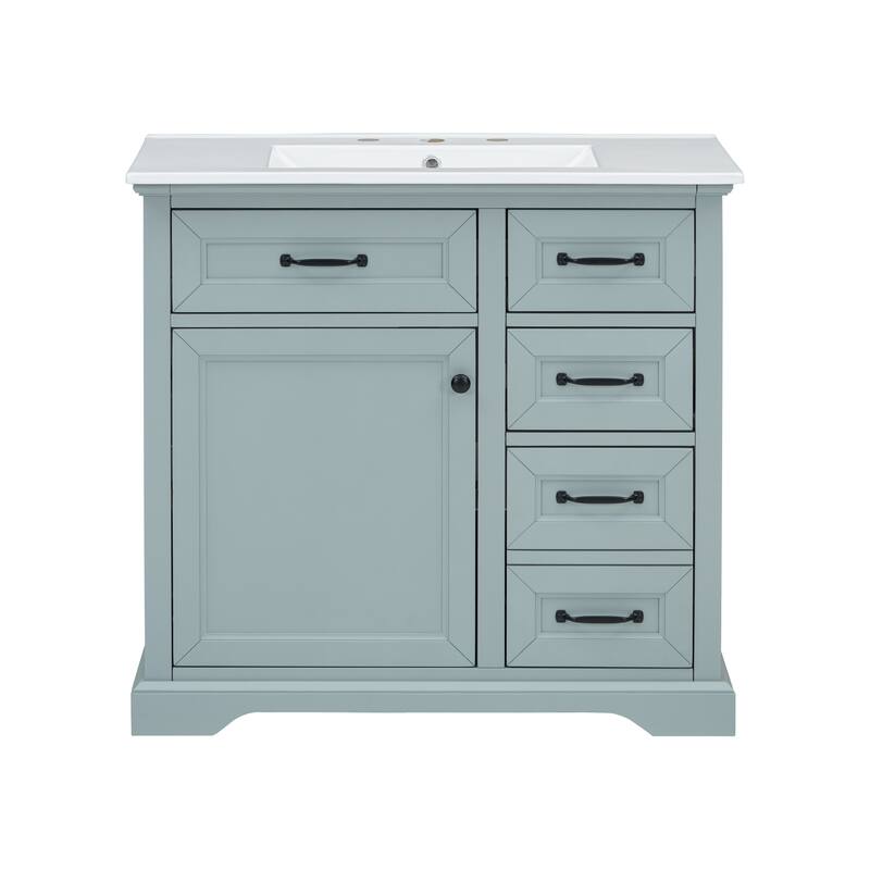 36" Bathroom Vanity With Sink, Ceramic Sink, 2 Tip-Out Drawers, Soft Close Door Hinges