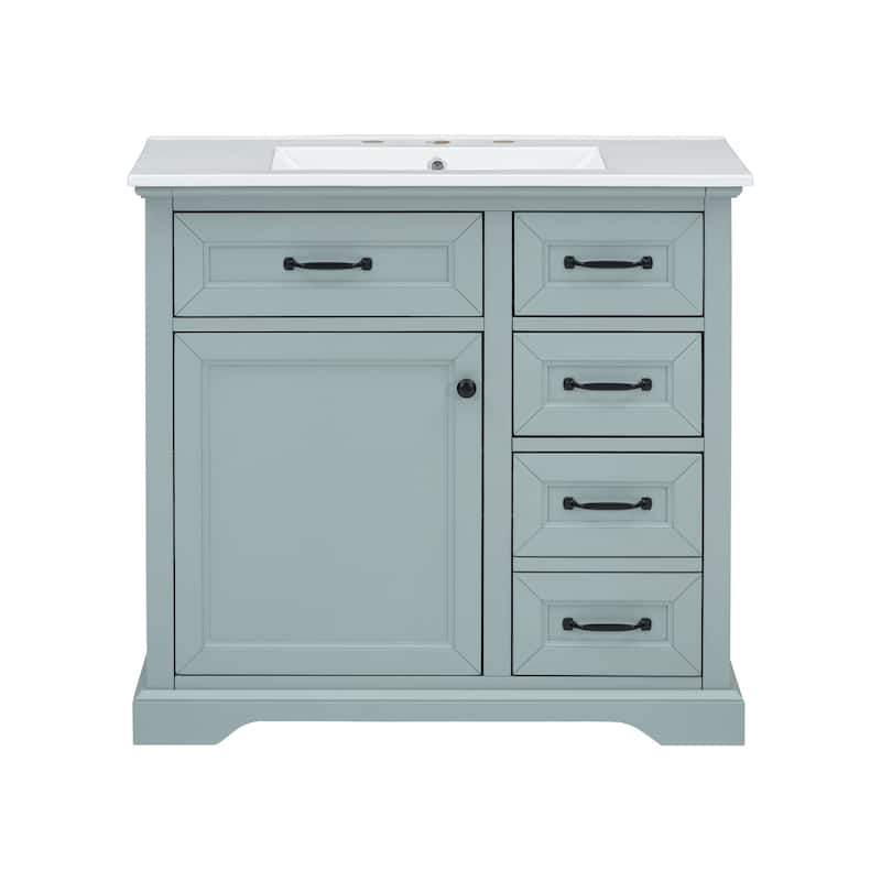 Grey 36-Inch Bathroom Vanity with 2 Tip-Out Drawers, Ceramic Sink, and Painted Finish
