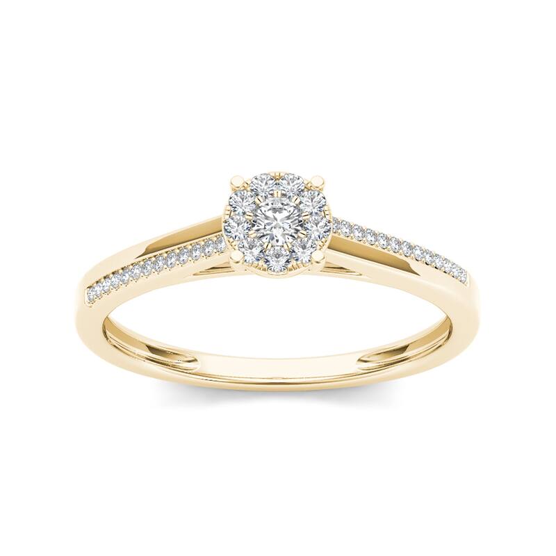 1/6ct TDW Diamond Cluster Engagement Ring in 10k Yellow Gold for Women