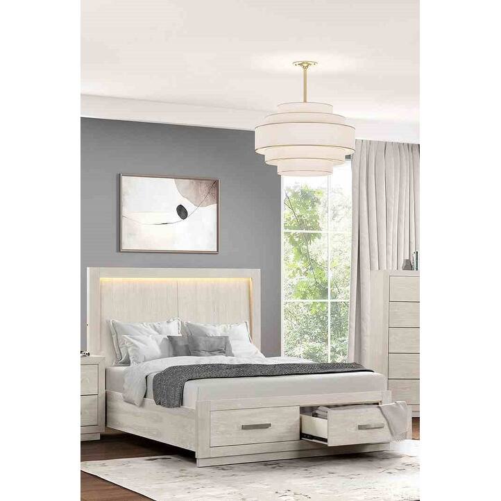 Transitional Light Gray Finish LED 1pc Storage Bed