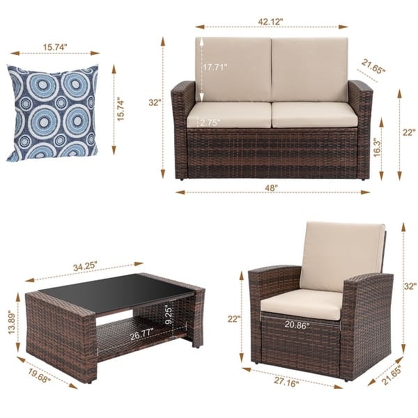 Futzca 4-Piece Outdoor Patio Furniture Set, Wicker Sectional Set - On ...