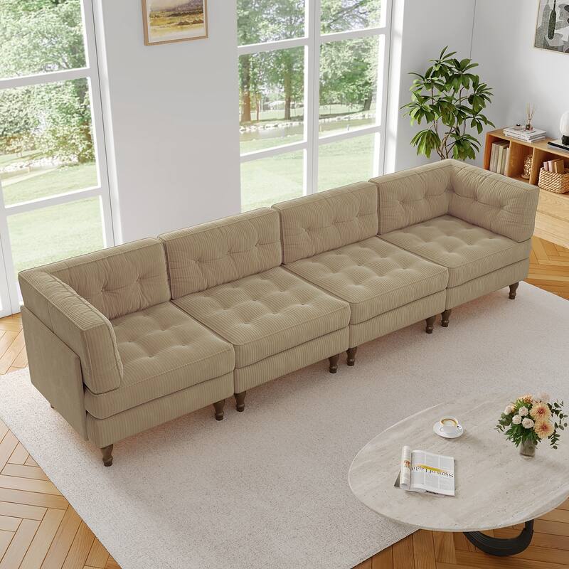 UIXE 4-Piece Corduroy Upholstered Modular Sectional Sofa for Living Room