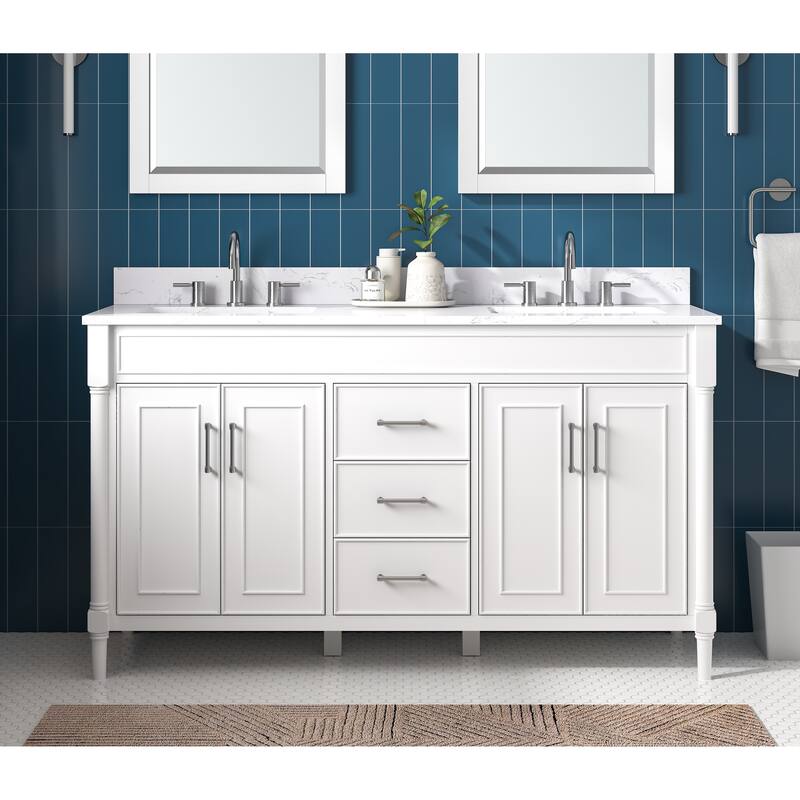 Avanity Bristol 61 in. Bath Vanity in White finish and Cala White Engineered Top