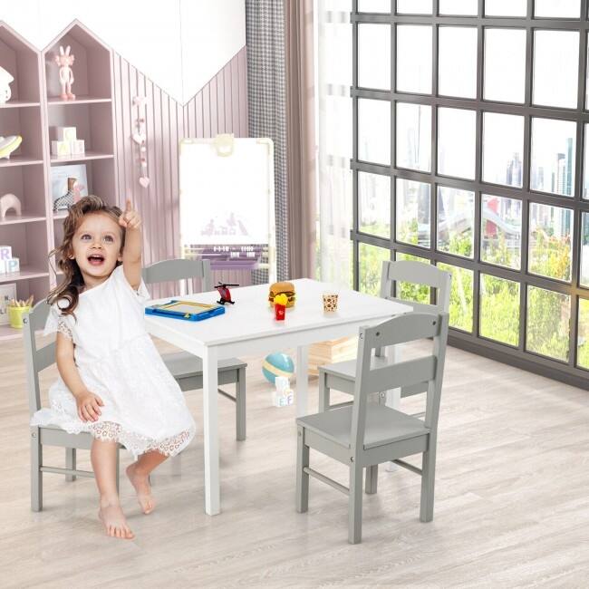 Kids 5 Pieces Table and Chair Set Wooden Children Activity Playroom Furniture Gift - table: 26" x 22" x 19" (L x W x H)