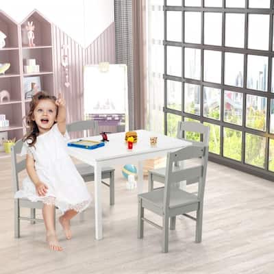 Kids 5 Pieces Table and Chair Set Wooden Children Activity Playroom Furniture Gift - table: 26" x 22" x 19" (L x W x H)