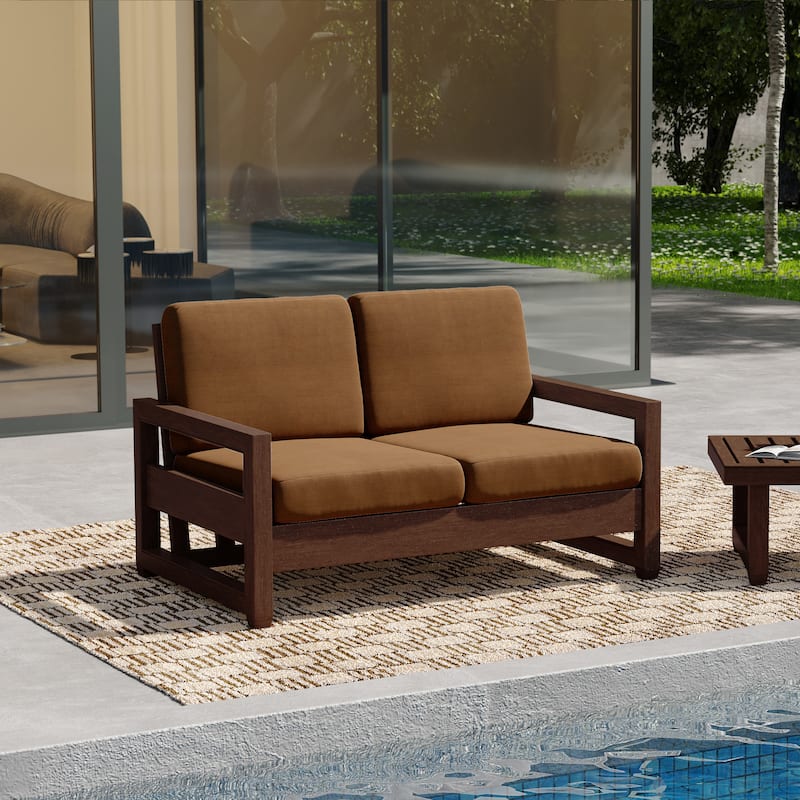 Patio Teak Wood Outdoor Loveseat with Cushion