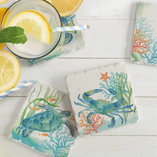 Details about   Set of 4 Coasters for Drinks Absorbing Round Ceramic 4" Octopus Whale Sea Horse+ 
