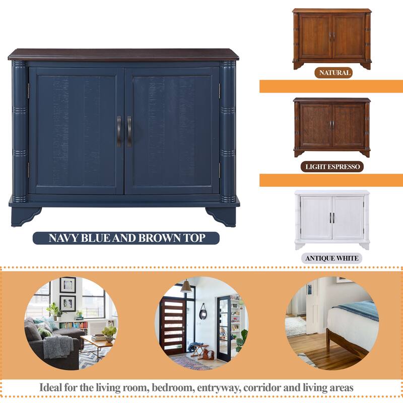 Solid Wood Entryway Console Table, 40" Retro Storage Cabinet with Adjustable Shelf