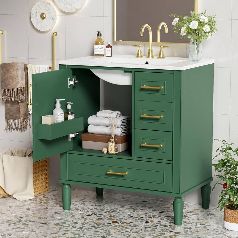 Bathroom Vanity with Sink, Storage Cabinet with Soft Close Door and 3 Drawers, Single Basin Vanity Set with Door Organizer
