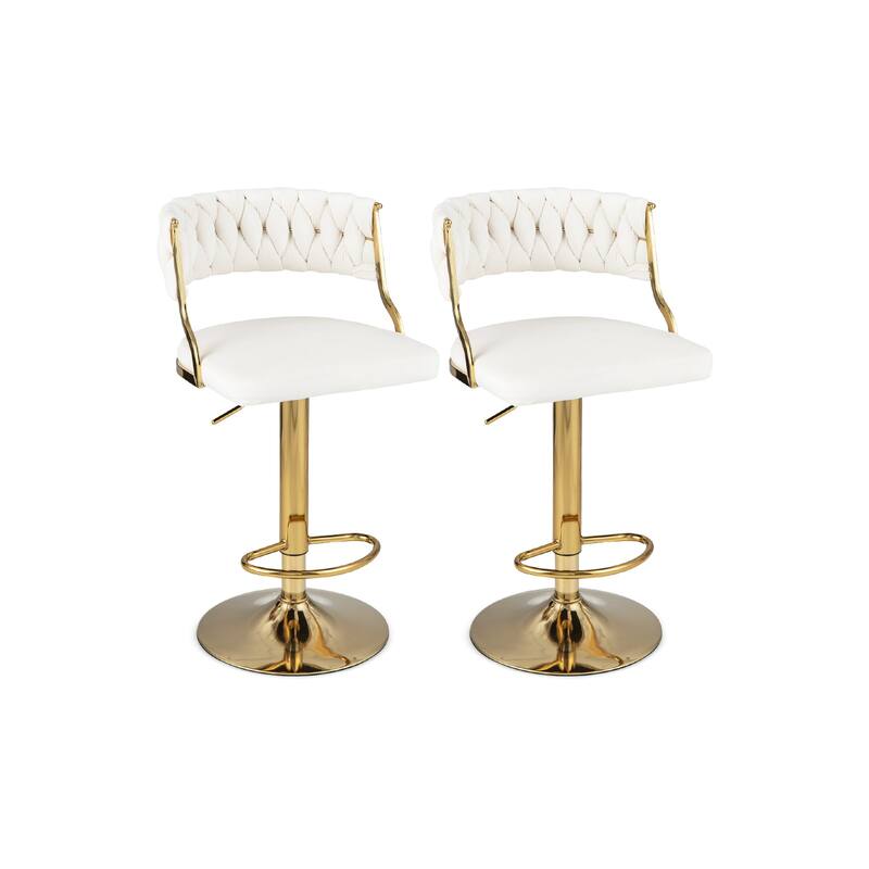 Swivel Barstool with Woven Back Set of 2 for Kitchen Island Cafe - White