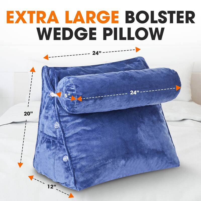 Cheer Collection Extra Large Wedge Pillow with Detachable Bolster