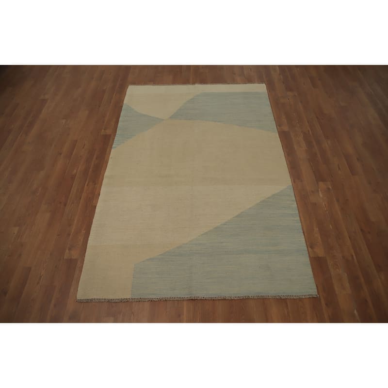 Hand Woven Oriental 100% Wool Carpet Southwestern Modern Beige & Ivories Kilim Area Rug - 6' 0'' X 4' 0''