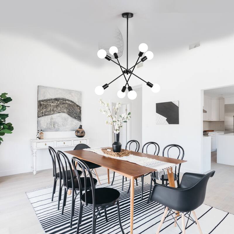 23.07 in. 8-Light Rustic Sputnik Chandelier, Linear Chandelier, Classic Semi Flush Mount Chandelier for Dining Room Living Room