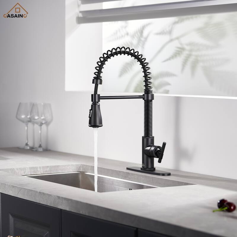Single Handle Pull Down Sprayer Kitchen Faucet - Black