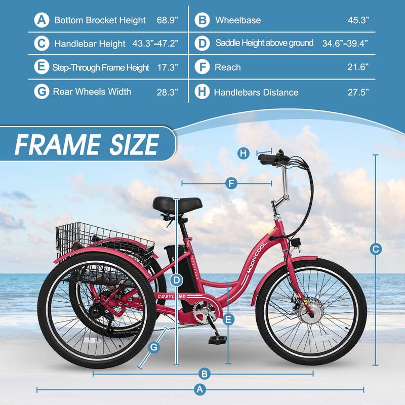 DoCred 24" Adult 7-Speed Electric Tricycles, 3 Wheel Bike Bicycle