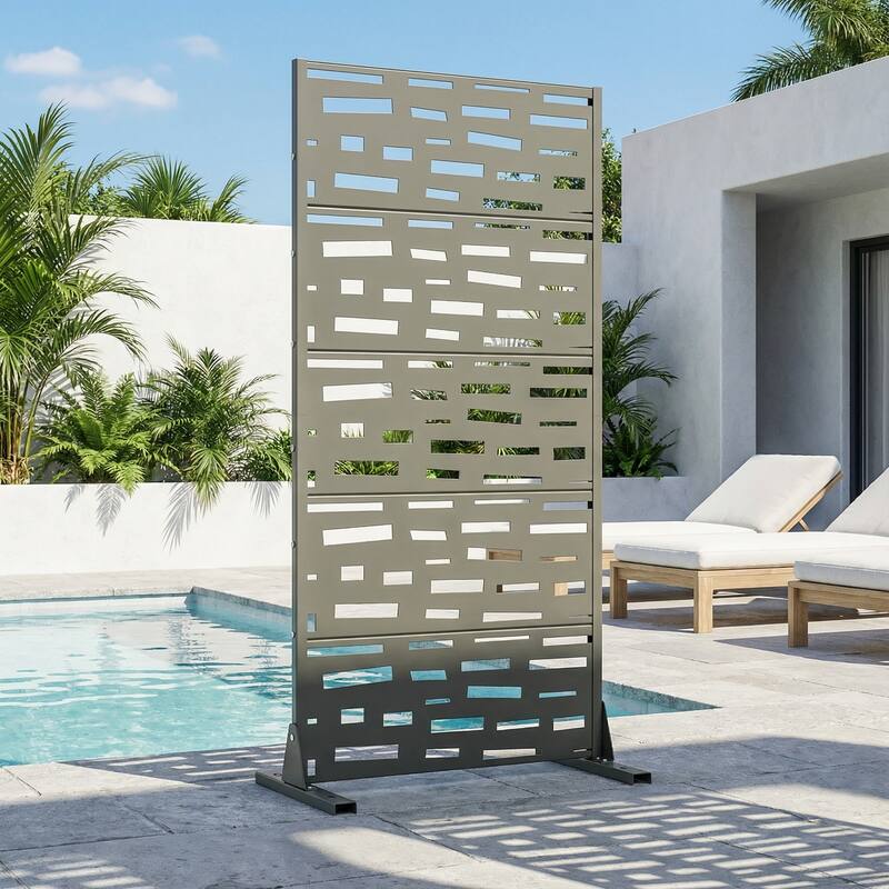 Outdoor Privacy Screen Metal Privacy Screen Panel Free Standing - Olive Green - 59"x30"