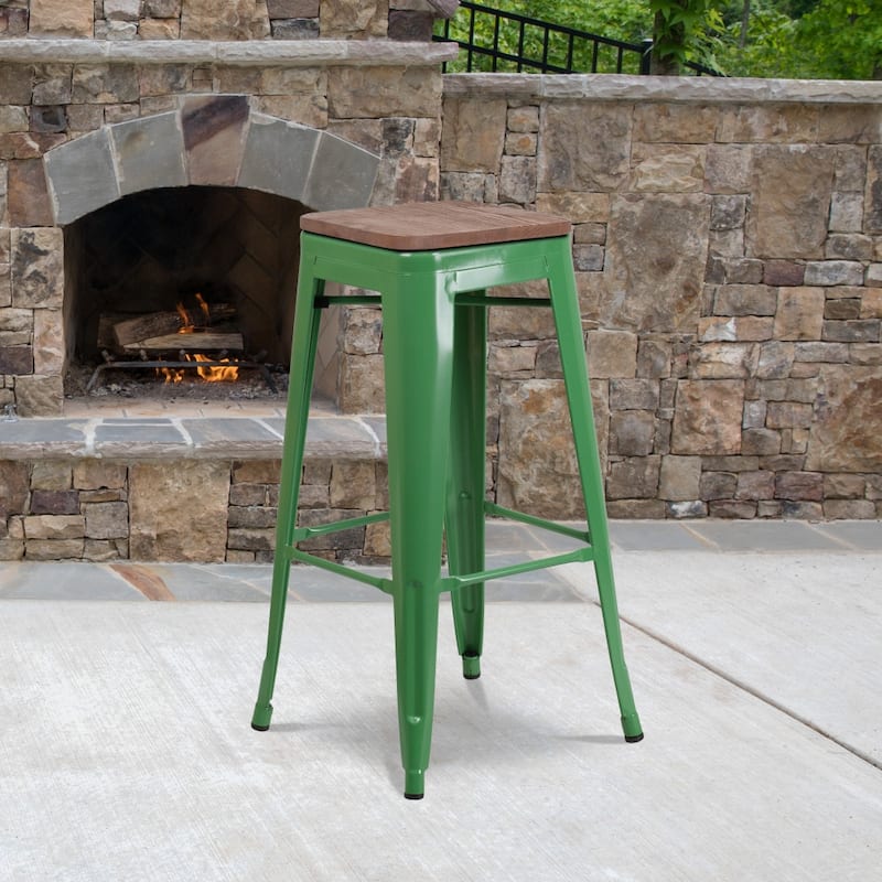 Indoor/Outdoor Backless Bar Stool with Poly Resin Seat