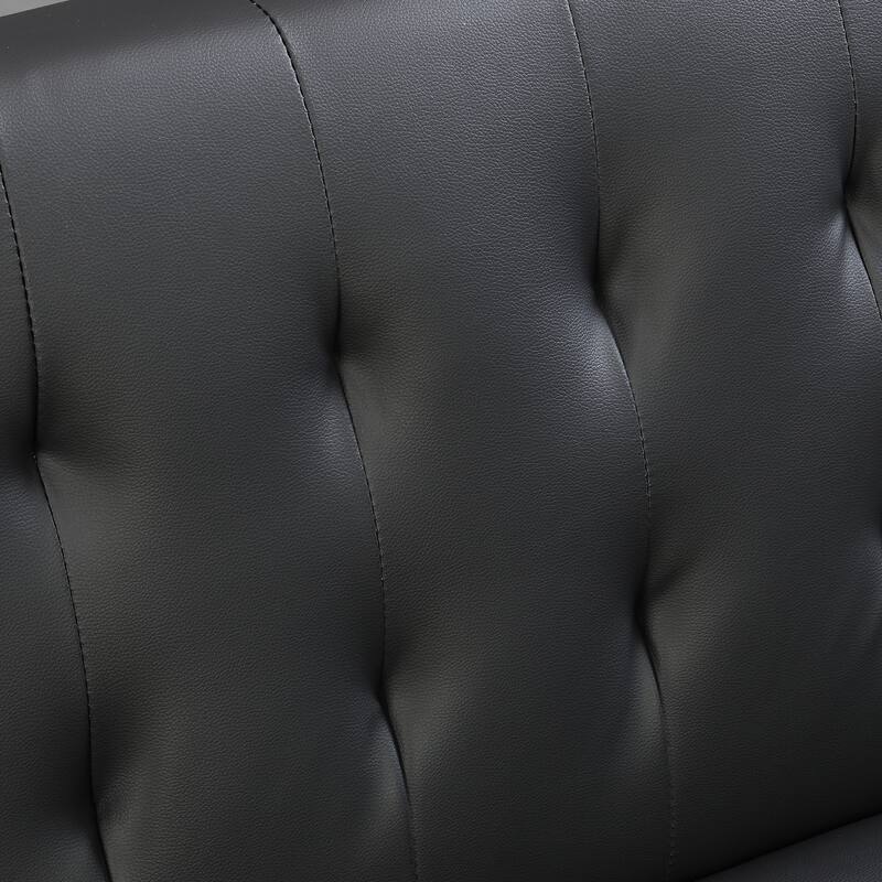 Multifunctional Black Leather Sofa Bed, 67x41x32 inches