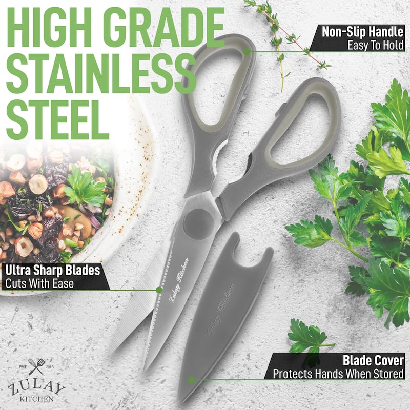 Zulay Kitchen Ultra Sharp Stainless Steel Kitchen Shears With Protective Cover