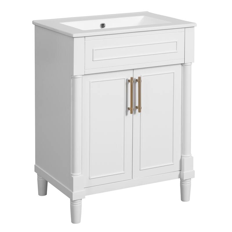 24'' Freestanding Bathroom Vanity with White Integrated Ceramic Sink - 24'' x 18.18'' x 34.95''