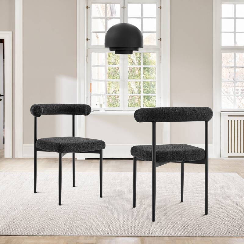 Shannon Upholstered Curved Back Barrel Kitchen Dining Chairs - Set of 2 - Black
