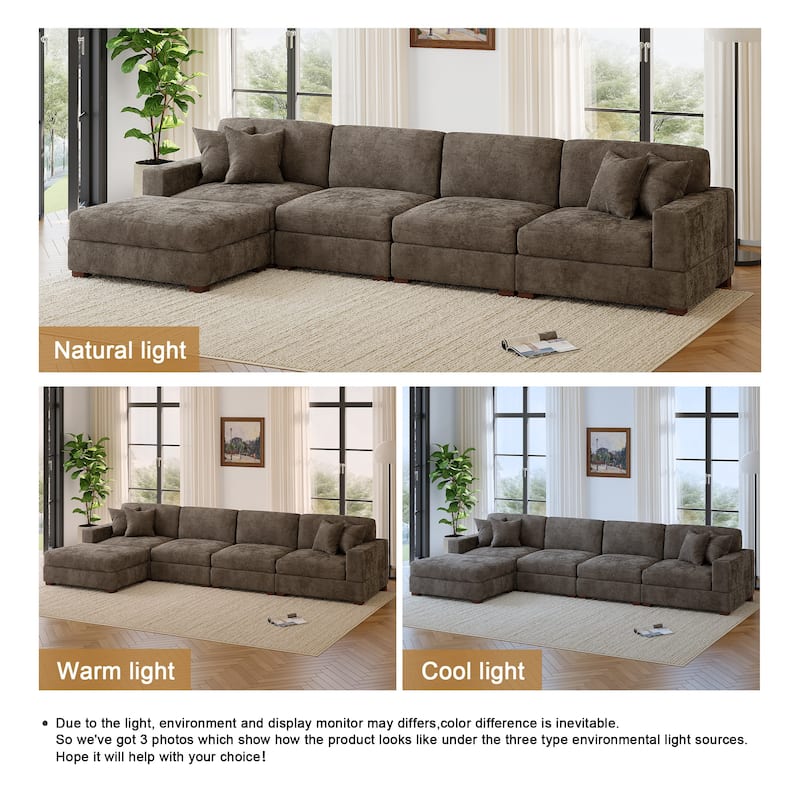 Modern Oversized Chenille Modular Sectional Sofa with Ottoman