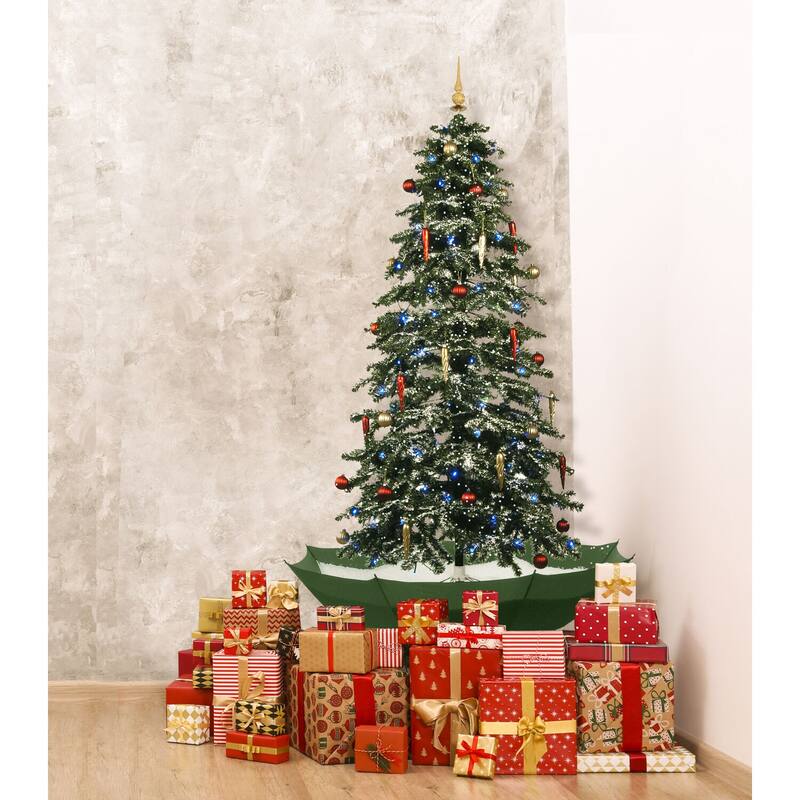 Christmas Time 67-In. Musical Snowy Indoor Holiday Decor, Green Christmas Tree with Green Umbrella Base