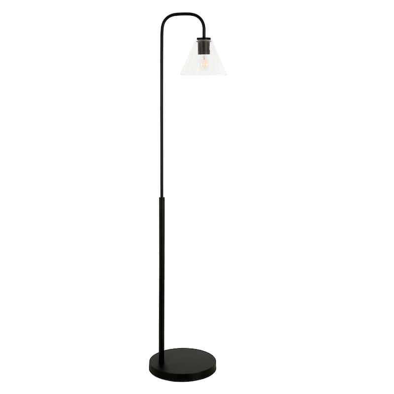 Black Metal Arc Floor Lamp with Clear Glass Shade, Smart Control - 12” x 12” x 62” (D x W x H) - Black