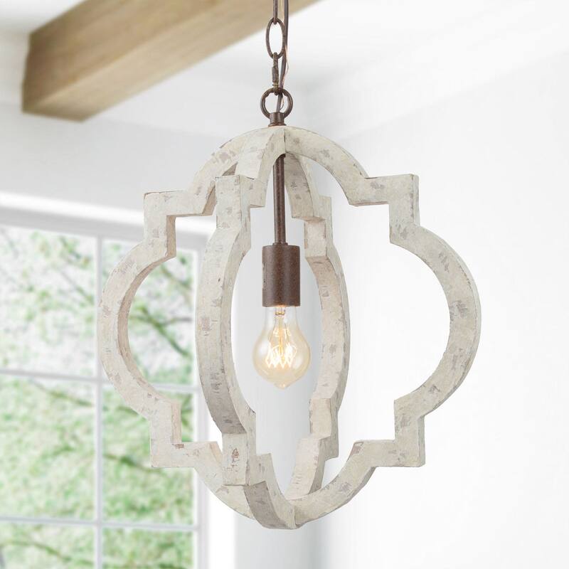 Farmhouse Rustic Wood 1-Light Lantern Chandelier Coastal Shabby Chic Style - D16"xH17.5"