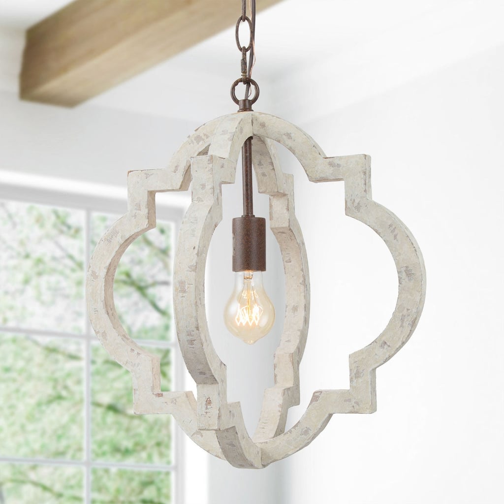 Farmhouse Rustic Wood 1-Light Lantern Chandelier Coastal Shabby Chic Style - D16"xH17.5"