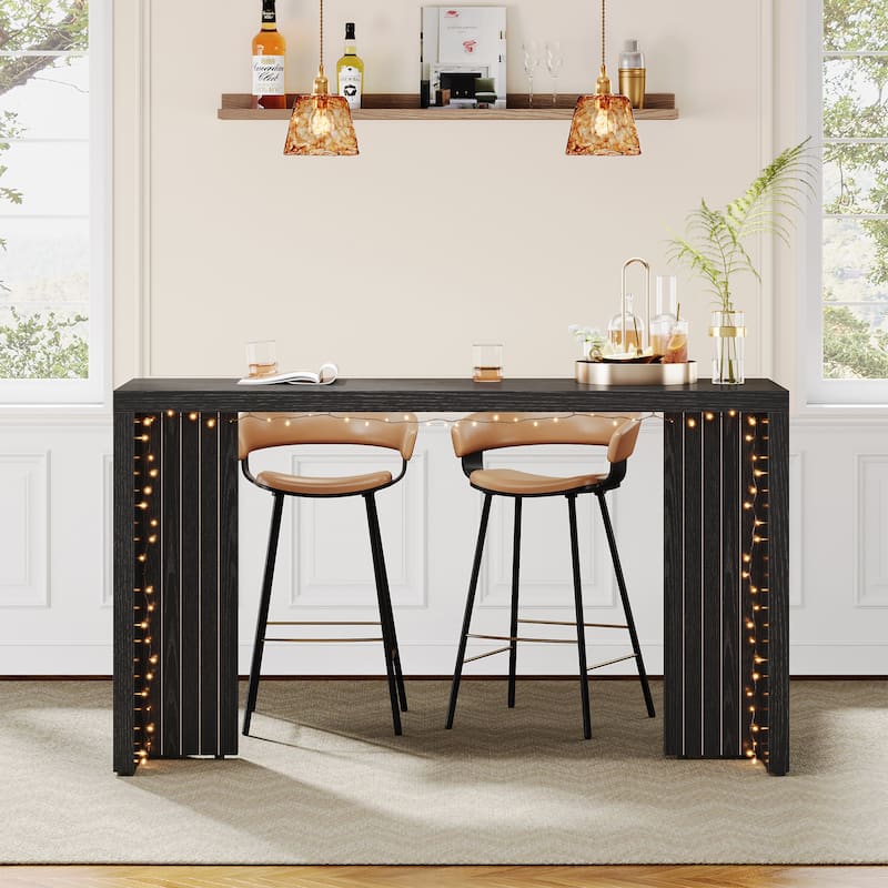 55'' Home Bar Unit, Bar Table with Faux Marble Finished Tabletop