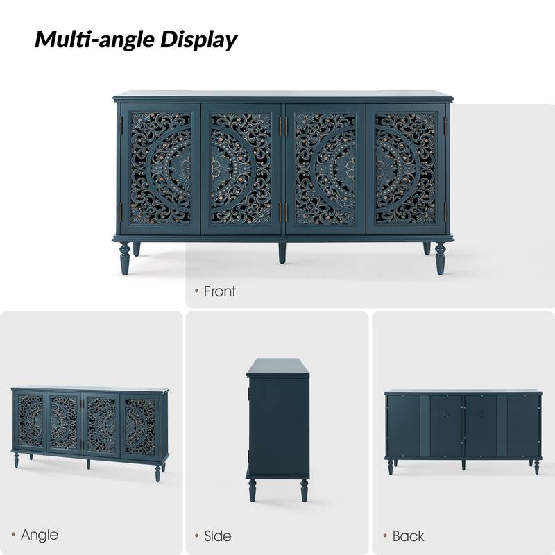 Ismenides Traditional Carved Built-in Lighting Sideboard Storage TV Stand By HULALA HOME