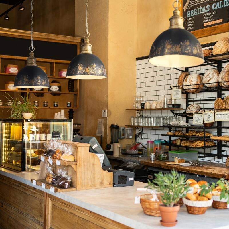 Golden Lighting Alison 1-light Pendant in Vintage Gold and Weathered Black Iron shade - Medium Pendant