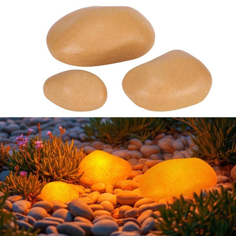 5CCT 3-Size Decorative Stone Lighting Kit, Cobblestone Pathway Lights - Yellow