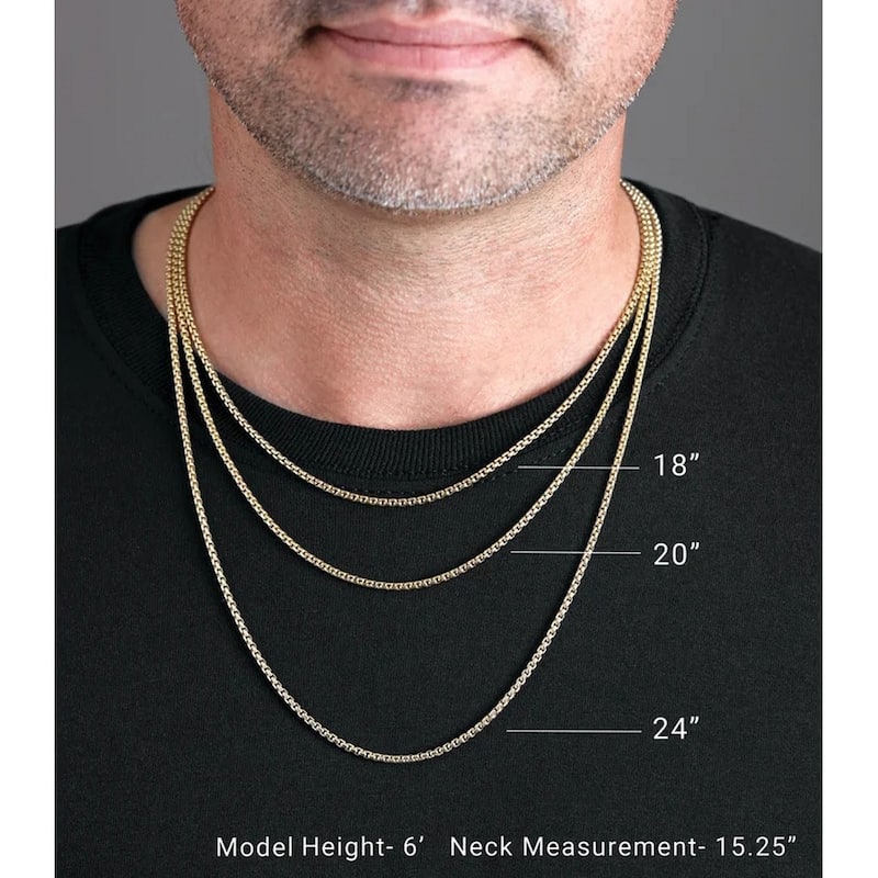Curata 10k Solid Gold 1.5mm Box Chain Necklace for Men (Lobster)